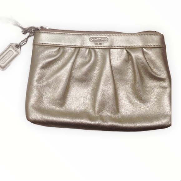 Coach silver leather Metallic Wristlet clutch bag